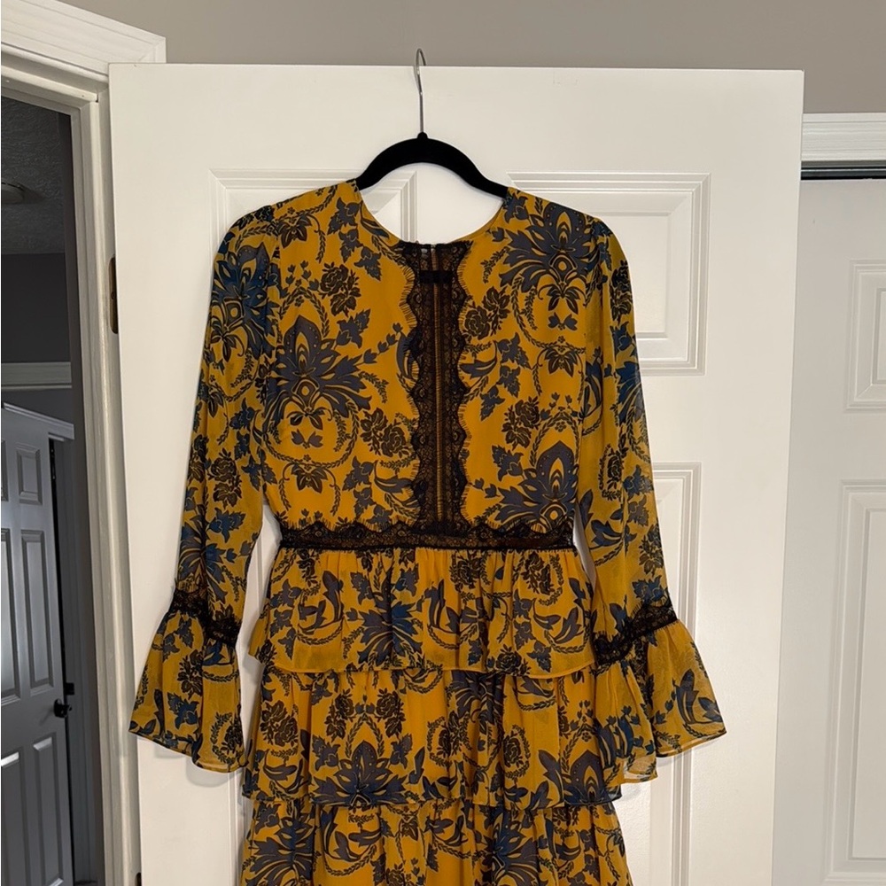Bebe Floral Yellow and Blue Dress